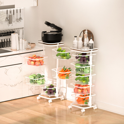 Buy Convenient Metal Storage Rotating Storage Trolley with 3 Tiers and Wheels online manufacture