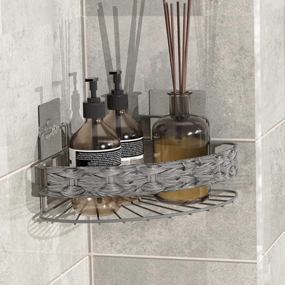 Buy 218*218*105mm Wall Mounted Bathroom Storage Rack with Woven Basket and Iron Wire online manufacture