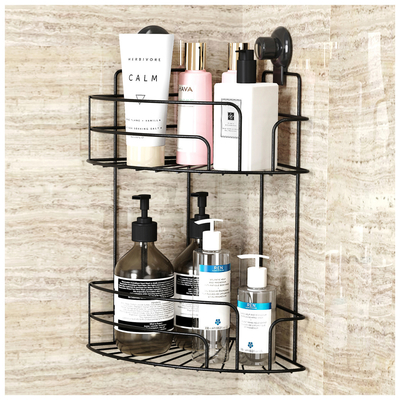 Buy Double Layer Suction Cup Iron Wire Rack The Ultimate Bathroom Corner Storage Solution online manufacture