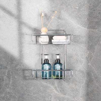 Buy Stainless Steel 2 Tier Bathroom Hanging Shower Shelf With Adhesive Magic Sticker online manufacture