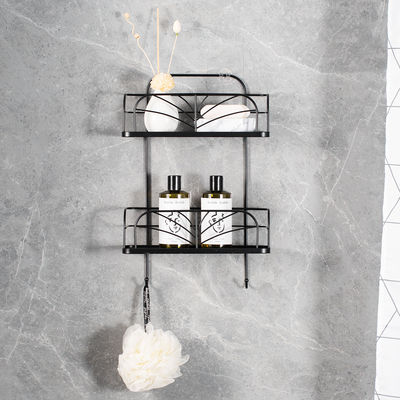 Buy Iron And Bamboo Bathroom Shower Caddy Wall Mounted 2 Tiers With Wire Basket online manufacture