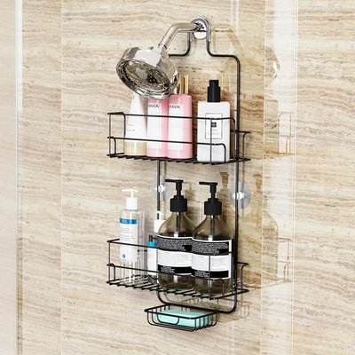 Buy Sustainable 2 Tier Iron Wire Rack Bathroom Shelf with Hooks and Hanging Design online manufacture