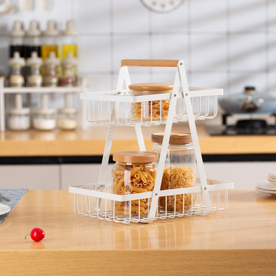 Buy Sustainable Fruit Bowl Bread Basket Kitchen Metal Wire Storage Rack 2 Tier online manufacture