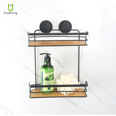 Buy Black Bamboo Bathroom Shower Rack With Easy-Lock Suction Wall Mounted Basket Shelf online manufacture