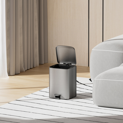 Buy Soft Close Rectangle Trash Bin 18L Capacity Stainless Steel Silver Pedal Trash Can For Bathroom online manufacture