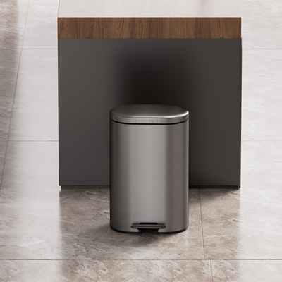 Buy Soft Close Pedal Bin 30L Stylish Oval Stainless Steel Household Trash Bin With Anti-Fingerprint rounded rectangle trash can Dust Bin online manufacture