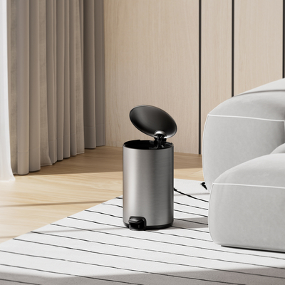 Buy Stainless Steel Thin Lid Pedal Trash Bin With Soft Close Rolling Cover Type 20L Household Kitchen Waste Bin online manufacture