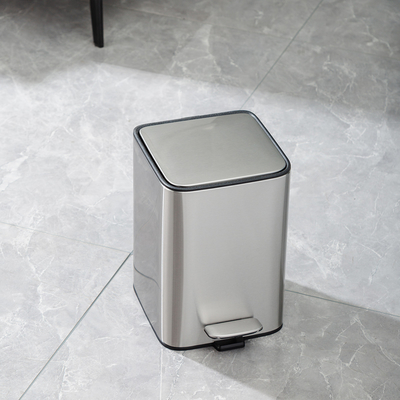 Buy Sustainable Silver Stainless Steel Rectangle Defender Series Waste Bin Trash Bin with Soft Close Bathroom Pedal Trash Can online manufacture