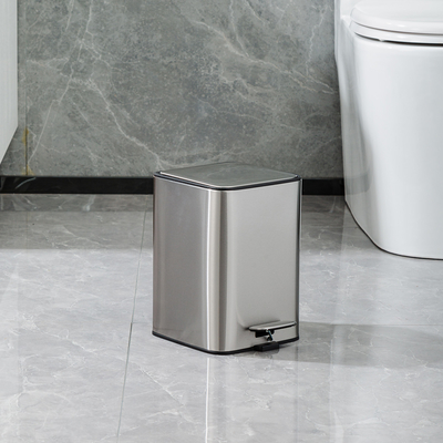 Buy Rolling Cover Type Stainless Steel Soft Close Pedal Trash Can for Bathroom Rectangle Defender Series Waste Bin in Silver online manufacture