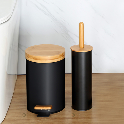 Buy Household Round Structure Standing 3L 5L 8L 12L 20L 30L Stainless Steel Waste Bins with Bamboo Surface Treatment online manufacture