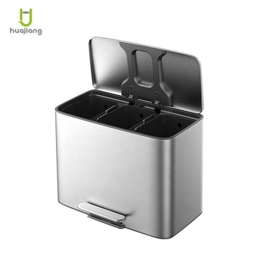 Buy 11.5L*3 Stainless Steel Soft Close Square Pedal Trash Bin for Office Waste Bin Recycle Trash Can OEM Accepted online manufacture
