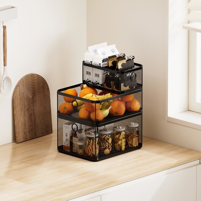 Buy Mesh Steel Storage Baskets Organizer Containers For Home Cabinet Pantry Closet Kitchen Fridge Fruit Makeup Metal Wire Basket online manufacture