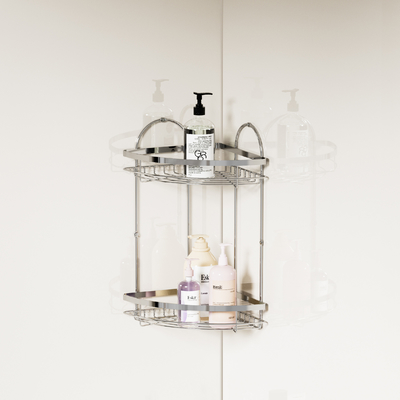 Buy 2 Tiers Easy Install Wall-Mounted Shower Caddy Space-Saving Stainless Steel Corner Rack For Bathroom online manufacture