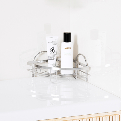 Buy Multifunctional Free Standing Bathroom Organizer Stainless Steel Countertop Bathroom Rack Corner Rack online manufacture