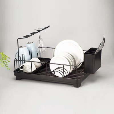 Buy Rustproof Black Metal Kitchen Dish Drying Wire Rack With Wine Glass Holder online manufacture