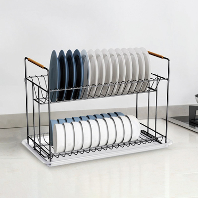 Buy 2 Tiers Metal Kitchen Dish Drying Rack Iron Dish Drainer Rack Organizer online manufacture