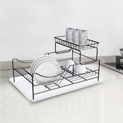 Buy 2 Tiers Household Metal Kitchen Dish Drying Rack Iron Dish Drainer Rack Organizer online manufacture