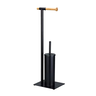 Buy 21*18*67cm Durable Type Bathroom Stand Steel Bamboo Toilet Paper Holder And Brush Set For Household Bathroom Household online manufacture