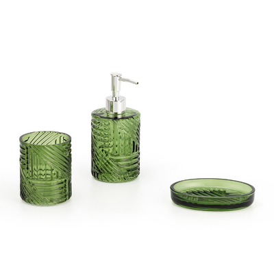 Buy Carved Style Glass Soap Foam Dispenser Toothbrush Holder Bathroom Accessories Set online manufacture