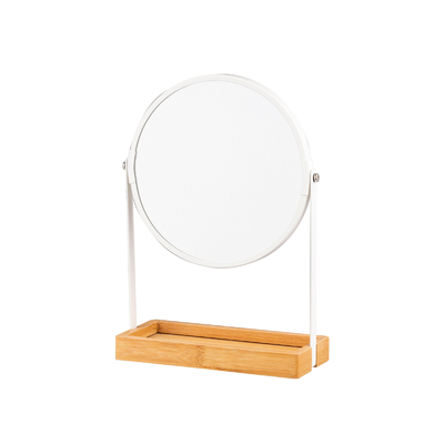Buy round countertop Makeup Mirror with bamboo jewelry tray online manufacture