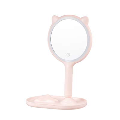 Buy Compact Plastic Led Light Makeup Mirror With Animal Ears And Jewelry Tray online manufacture