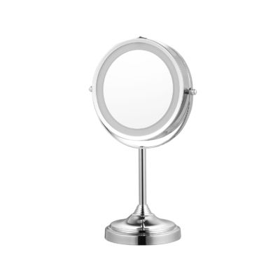 Buy Round Metal Standing Makeup Mirror With Led Lights And Tower Shape Holder online manufacture