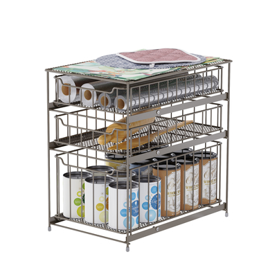 Buy Multifunctional Stackable Metal Wire Storage Basket Kitchen Storage Basket Sustainable Under Sink Organizer Sliding Storage Basket online manufacture