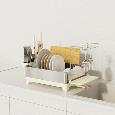 Buy Multifunctional Kitchen Dish Rack Stainless Steel Dish Drainer And Organizer With Cup Holder And Cutlery Holder online manufacture