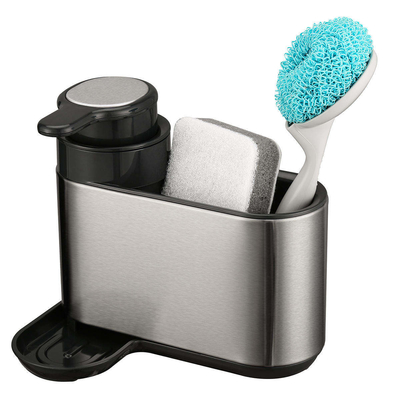 Stainless Steel Kitchen Sink Organiser Rack With Fluid Pump And Sponge Holder