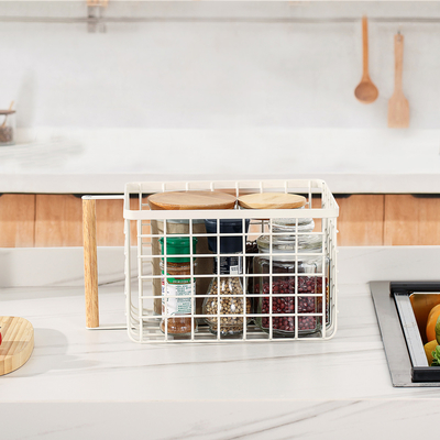 Support Room Space Selection Modern Decorative Metal Table Organizer with Wood Handle