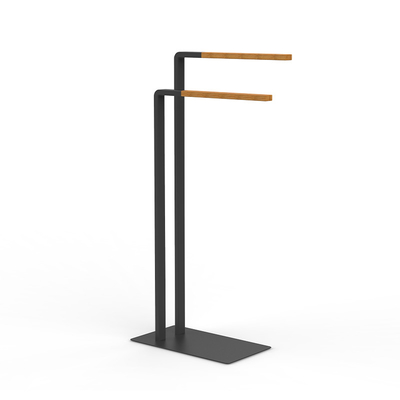 HEATED Black Bamboo Bathroom Towel Stand Metal Towel Rack