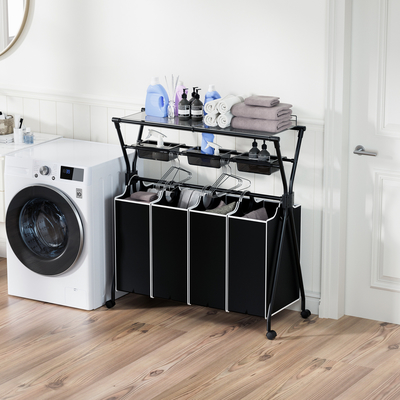 Rectangle Wire Frame Metal Laundry Cart On Wheels For Home Big Capacity