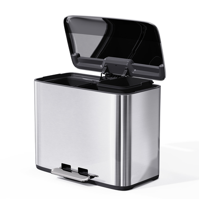 Silver Stainless Steel Pedal Step Open Garbage Can For Household Office