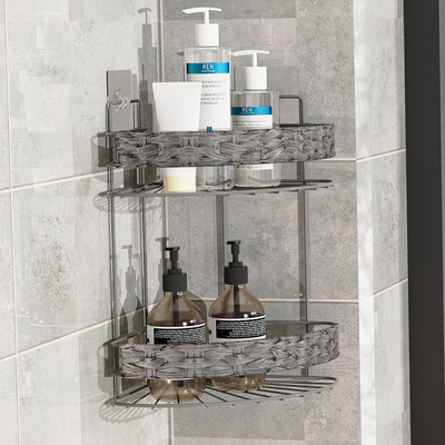 Wall Mounted Bathroom Metal Storage Rack 2 Tiers Iron Wire Organizer