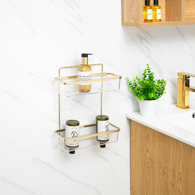 2 Tiers Iron Wire Bathroom Shower Caddy ，Suction Cup Shower Shelf Supplier