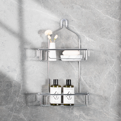 Steel Hanging Bathroom Shower Caddy ，Dual Tier Shower Rack Organizer