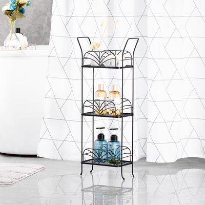 Iron Wire Basket Metal Shower Shelf Modern Design 3 Tiers Standing Type