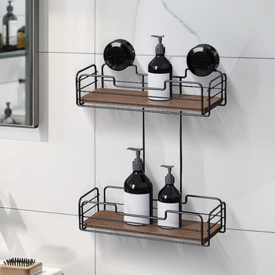 Bathroom Storage Solution Iron Wire Rack with Suction Cup and Wall Mounting Desig
