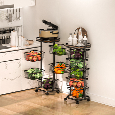 Multifunctional Metal Storage Trolley , Kitchen Rotating Trolley Three Layer