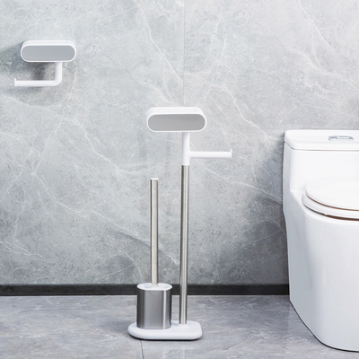 Stainless Steel Compact Bathroom Paper Holder TPR Toilet Brush Holder SET Durable Toilet Brush