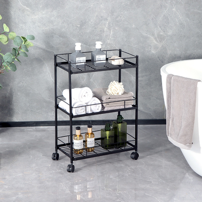 3 Tier Rolling Utility Cart With Wheels Multifunctional Metal Storage Cart Organizer Adjustable Trolley Cart With Handle