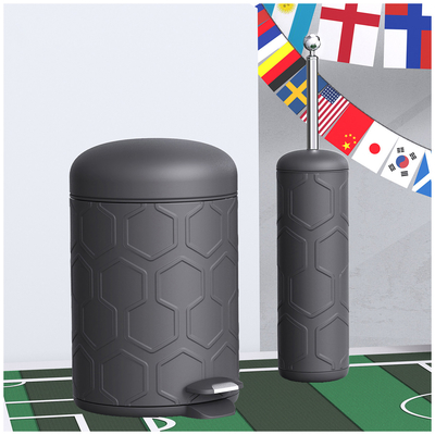 Holiday Selection Support Stainless Steel Bathroom Waste Bin With Mini Pedal And Toilet Brush Football Series