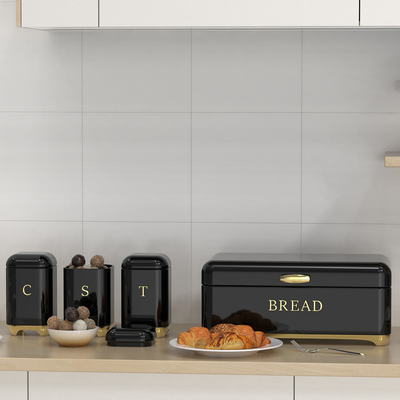 Crown Series Metal Bread Bin Set Tea Can Coffee Can Kitchen Storage Bread Containers Kitchen Organizer Can Powder Coating
