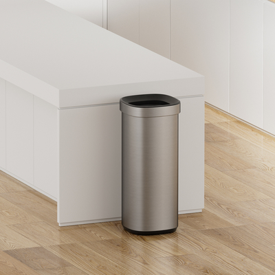 High Capacity 50L Household Trash Can Anti Fingerprint Brushed Stainless Steel Open Top Garbage Bin Style Without Lid