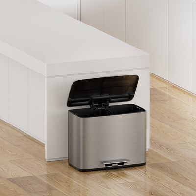 11.5L*3 big Capacity Stainless Steel Soft Close rectangle Pedal Trash Bin for kitchen 3 Compartments trash can