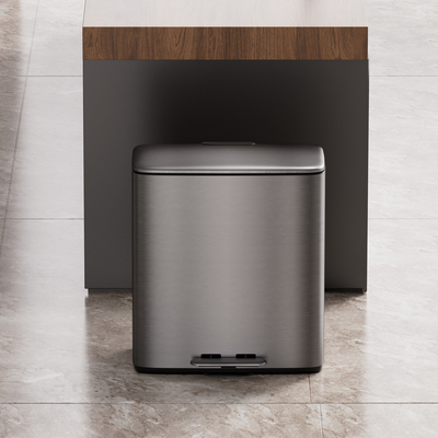 Foot Pedal Stainless Steel Indoor Household Kitchen Recycle Bins Waste Bin Trash Bin 28*2L 2 dual Compartments trash can