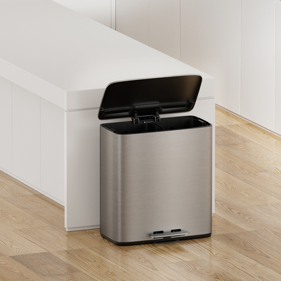 2 Compartments trash can Stainless Steel dual Recycle Bin 28L*2 for Kitchen Recycling in Sustainable Household