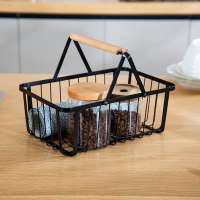 Wardrobe Organiser Kitchen Organiser Modern Decorative White Home Metal Table Organizer Wood Handle Iron Wire Storage Basket