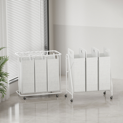 Household 3 Division KD Structure Iron Metal Wire Laundry Basket With Wheels Utility Big Capacity Laundry Hamper