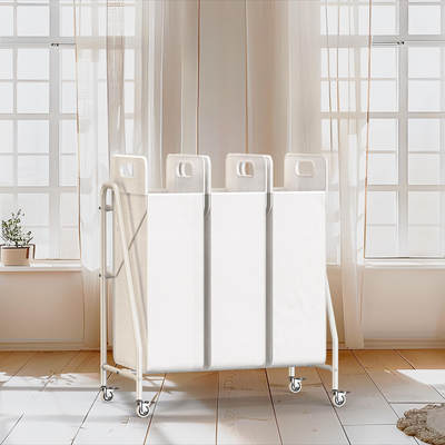 3 Division KD Structure Metal Wire Laundry Basket With Wheels Laundry Hamper